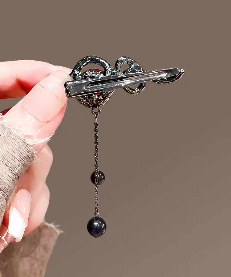 Fine Black Alloy Serpentine Ping Buckle Tassel Hairpin