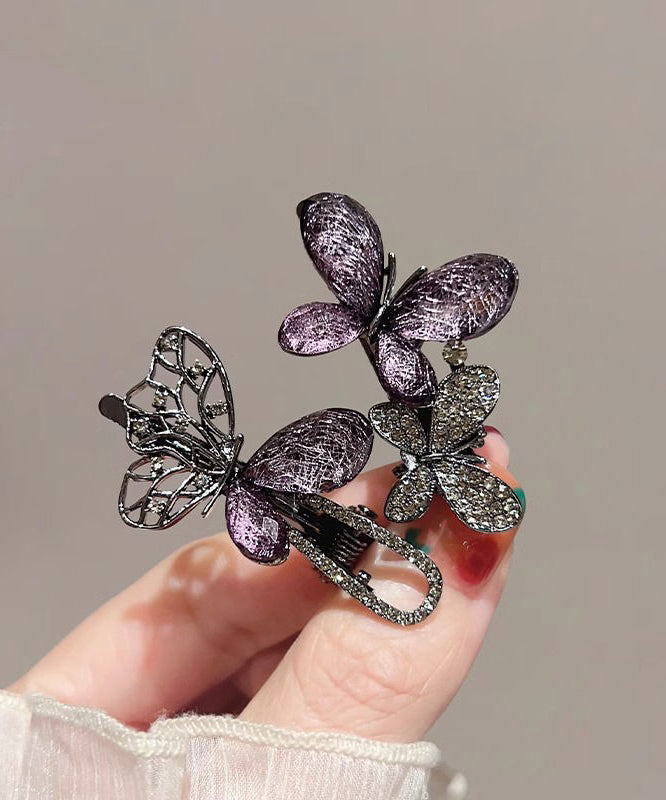 Fine Black Alloy Zircon Hollow Out Butterfly Hairpin Two-Piece Set