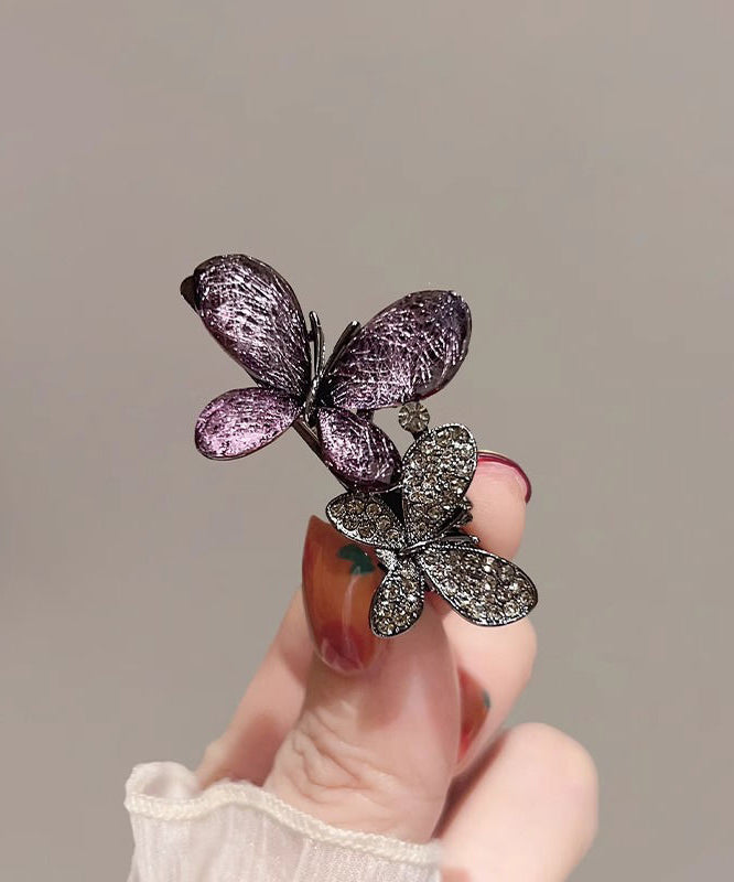 Fine Black Alloy Zircon Hollow Out Butterfly Hairpin Two-Piece Set