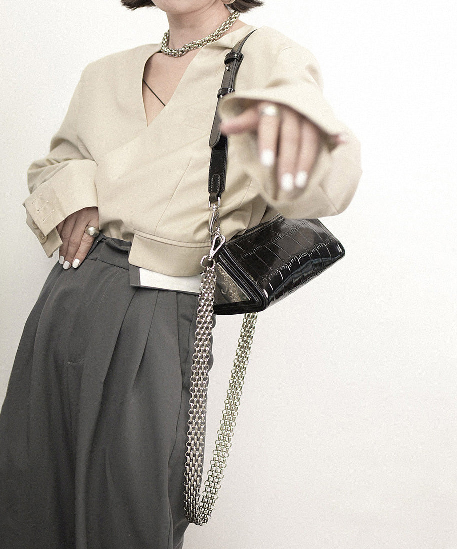 Fine Black Durable Calf Leather Shoulder Bag