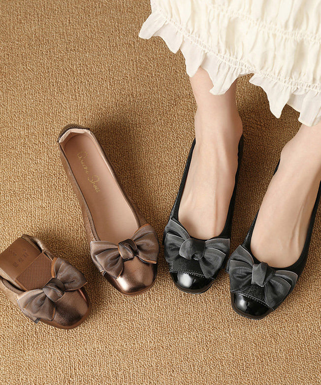 Fine Black Faux Leather Flat Feet Shoes Splicing Flat Shoes