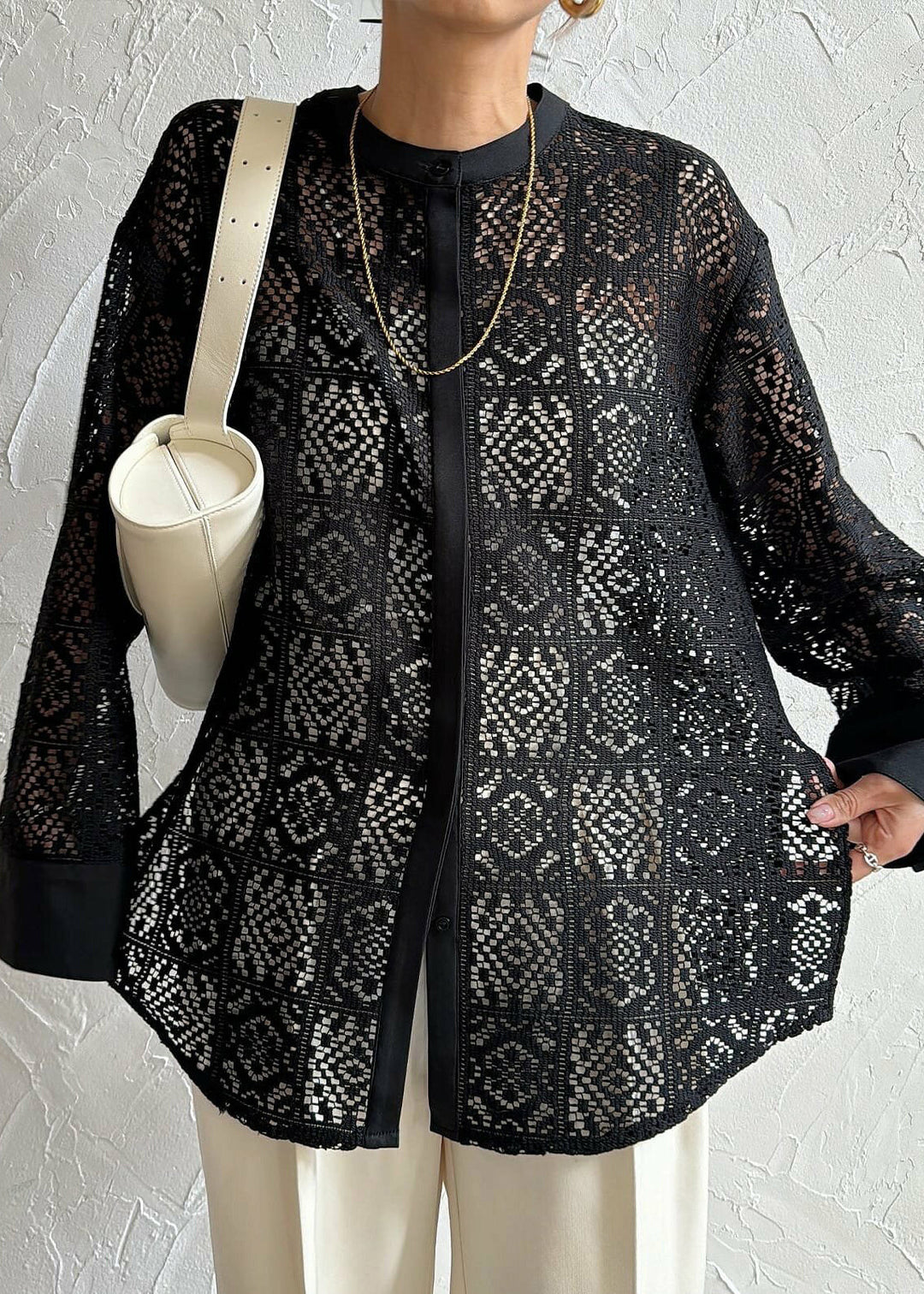 Fine Black Hollow Out Side Open Lace Tops Summer