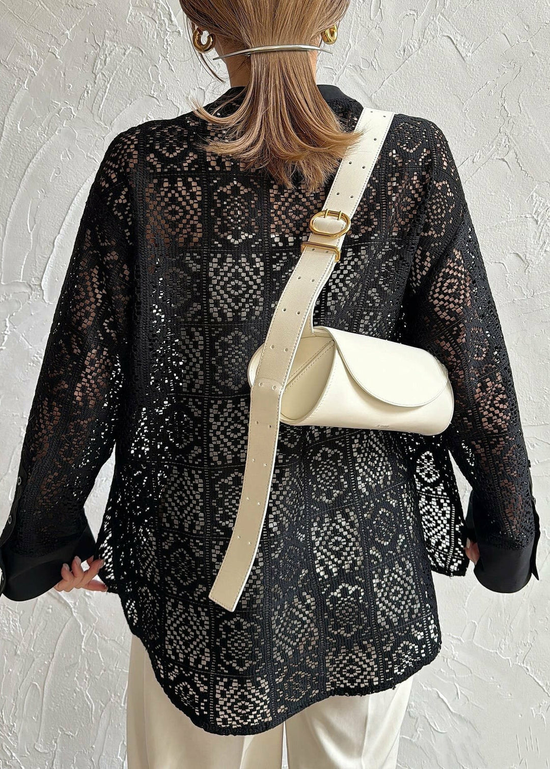 Fine Black Hollow Out Side Open Lace Tops Summer