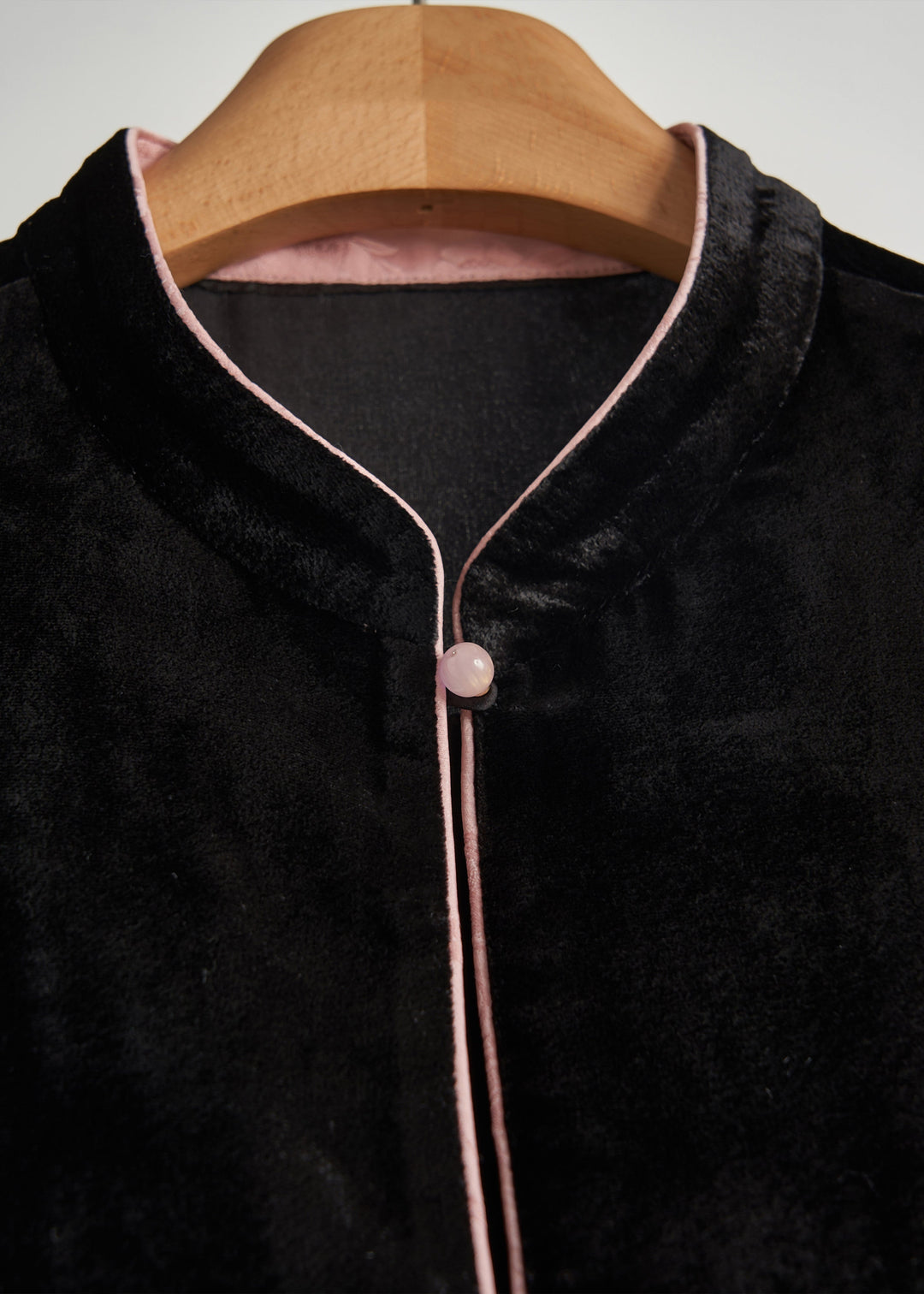 Fine Black Mandarin Collar Patchwork Flower Silk Velour Tops Fall