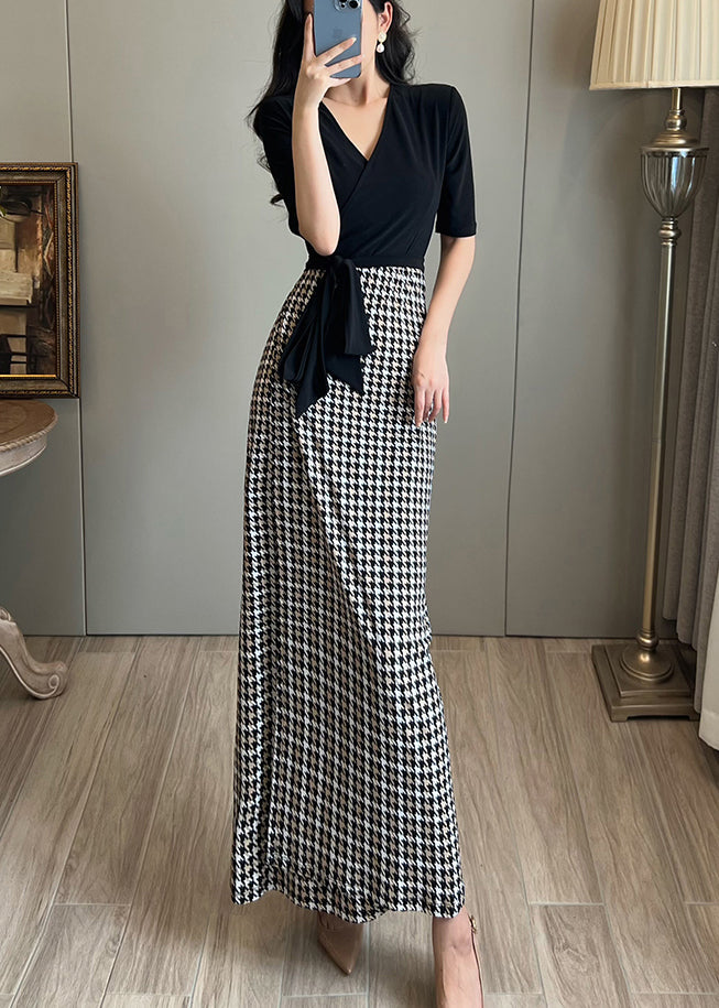 Fine Black Patchwork Plaid Cotton Vacation Dresses Summer