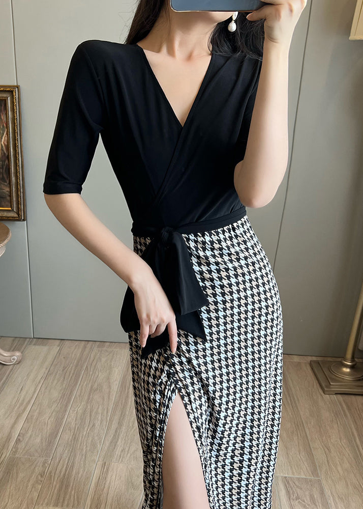 Fine Black Patchwork Plaid Cotton Vacation Dresses Summer