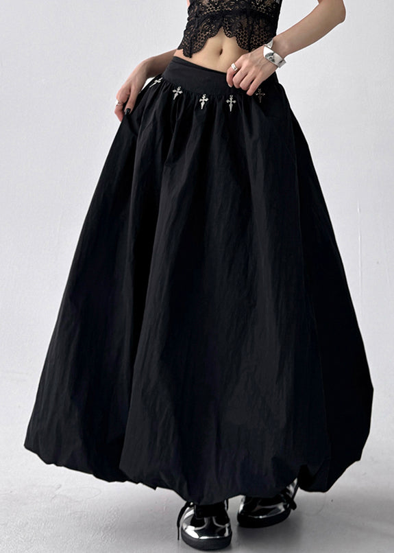 Fine Black Pockets High Waist Patchwork Cotton Skirts Summer
