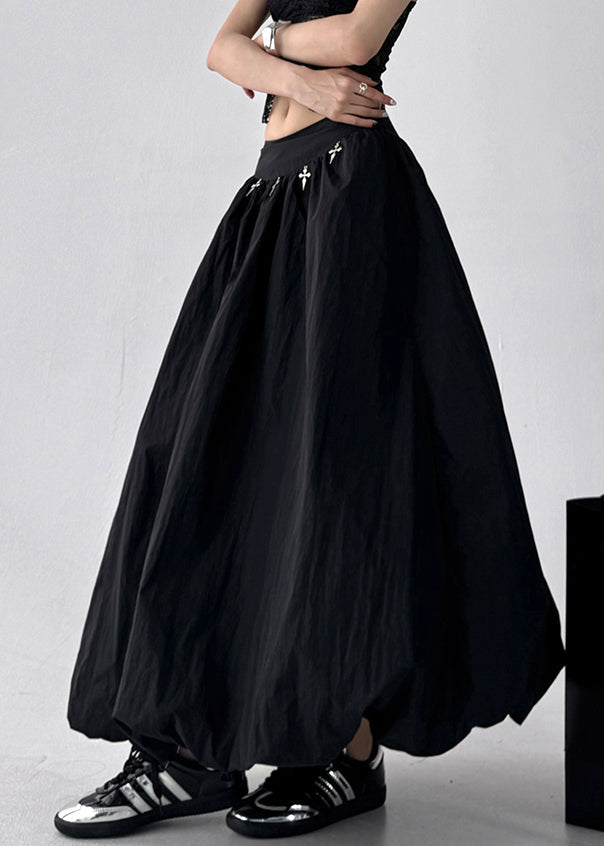 Fine Black Pockets High Waist Patchwork Cotton Skirts Summer