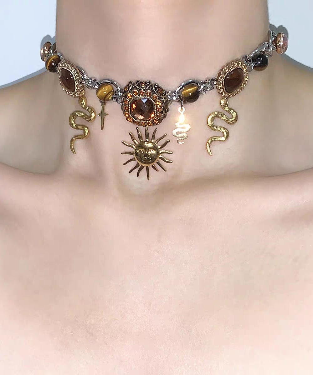 Fine Black Stainless Steel Multi-Layer Sun Pendant Necklace Two-Piece Set