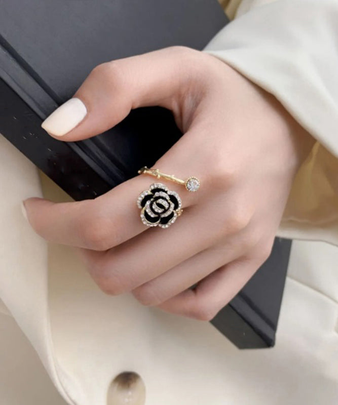 Fine Black Sterling Silver Overgild Zircon Rose Rings
