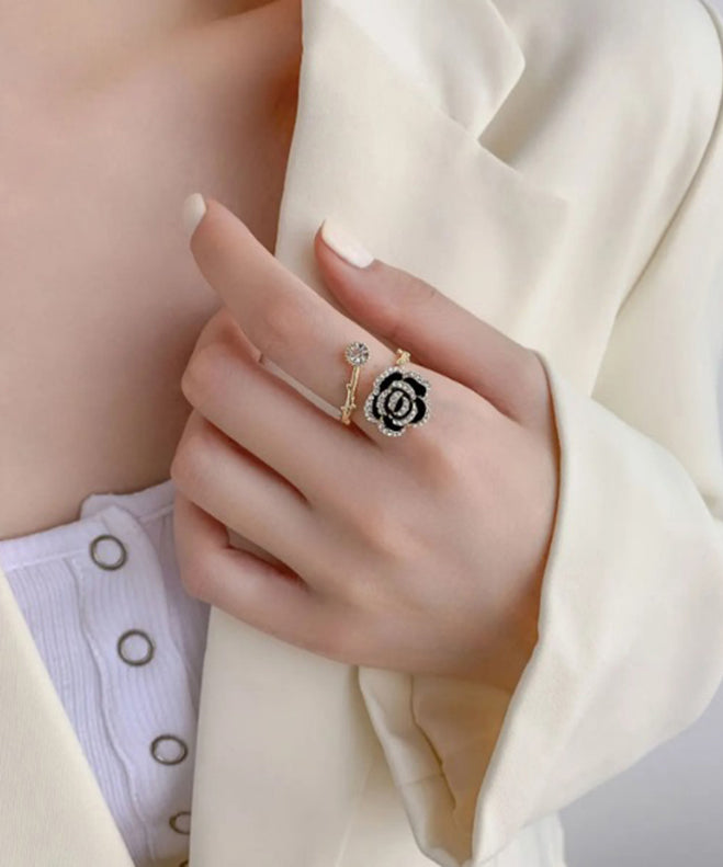 Fine Black Sterling Silver Overgild Zircon Rose Rings