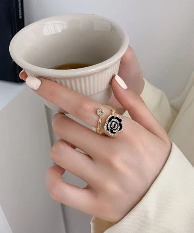 Fine Black Sterling Silver Overgild Zircon Rose Rings