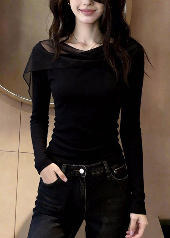 Fine Black Tulle Patchwork Solid Top Fall
