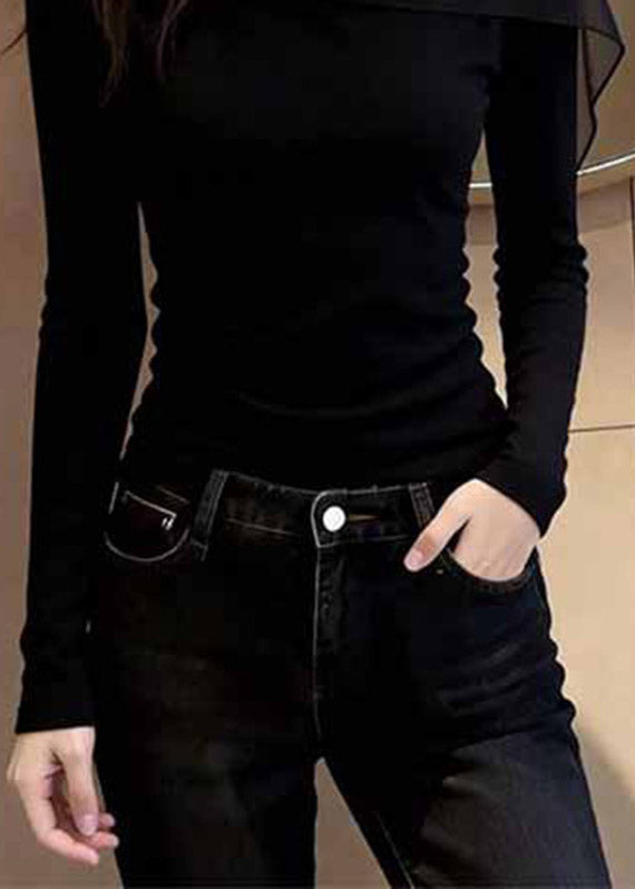 Fine Black Tulle Patchwork Solid Top Fall