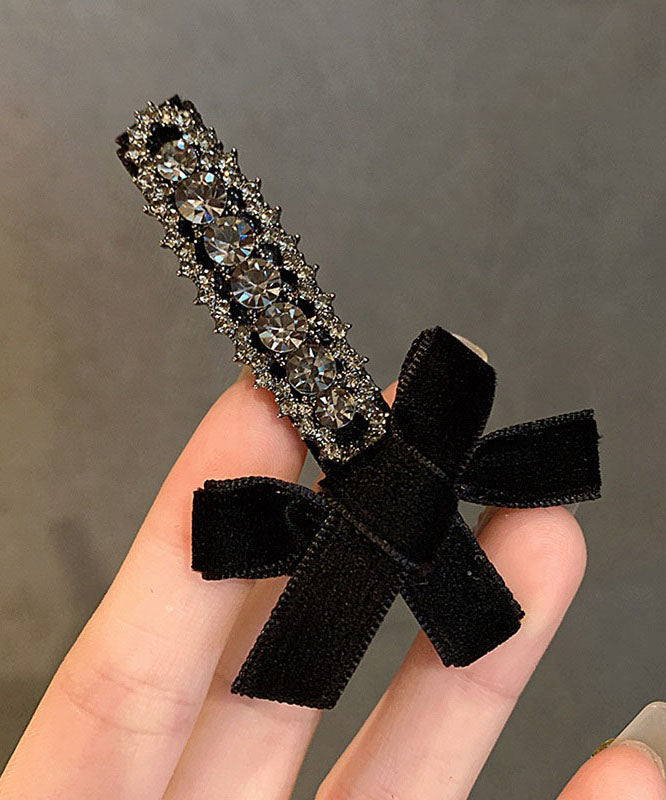 Fine Black Velvet Alloy Zircon Bow A Pair Hairpin