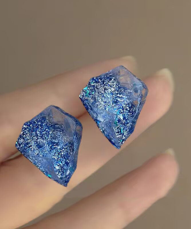 Fine Blue Alloy Asymmetrical Crystal Stud Earrings