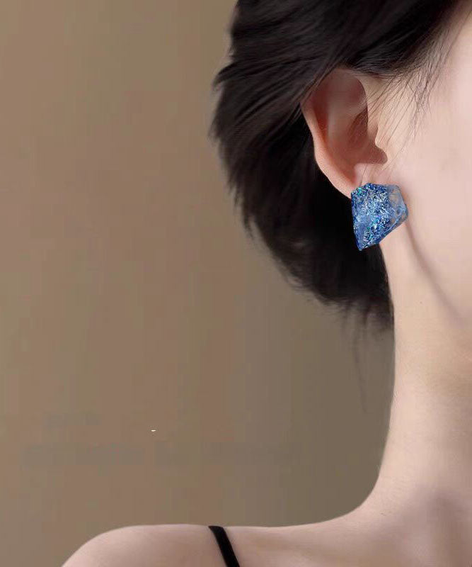 Fine Blue Alloy Asymmetrical Crystal Stud Earrings