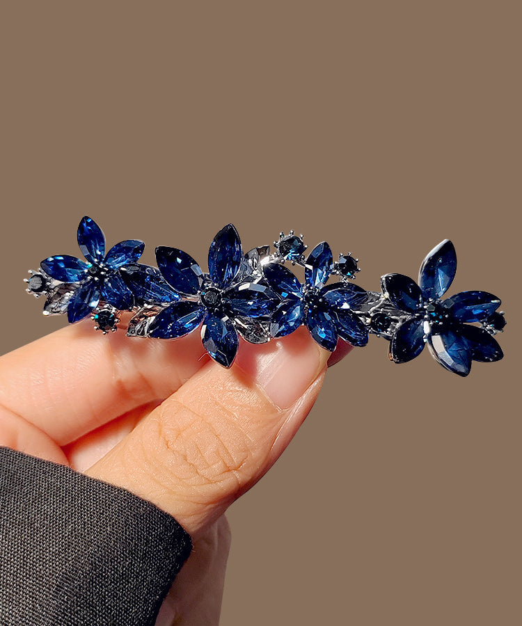 Fine Blue Alloy Crystal Floral Hairpin