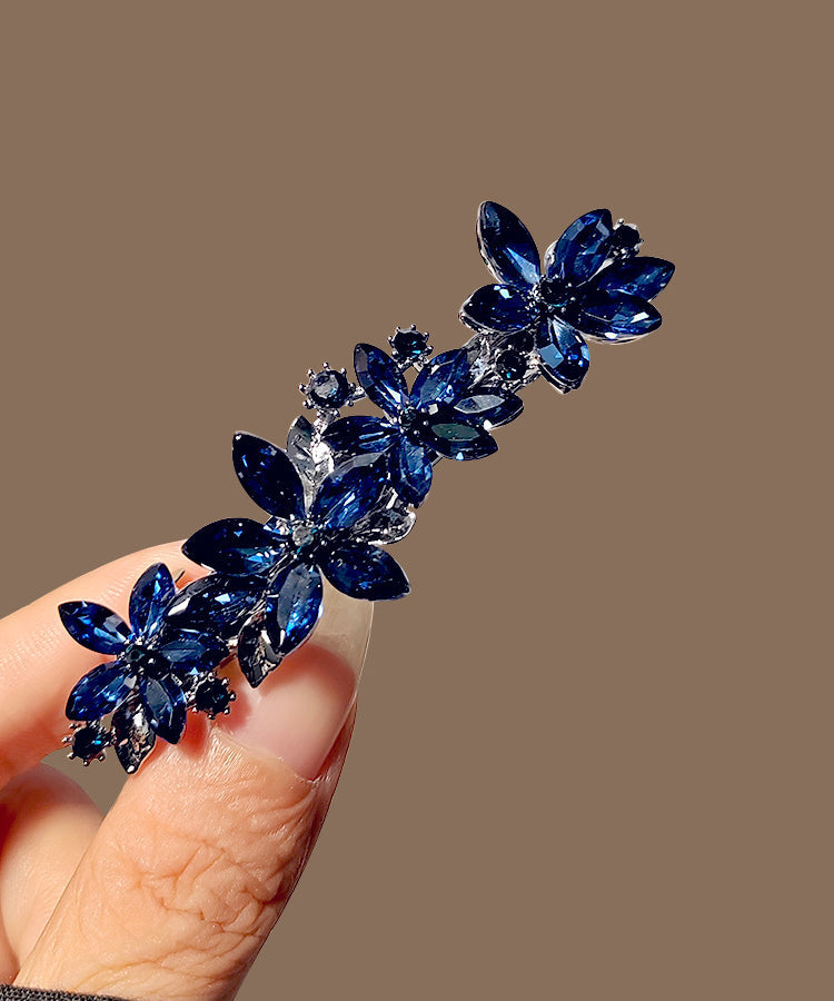 Fine Blue Alloy Crystal Floral Hairpin