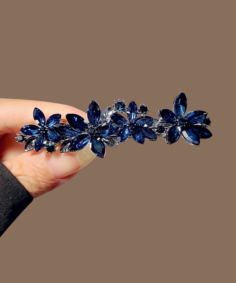 Fine Blue Alloy Crystal Floral Hairpin