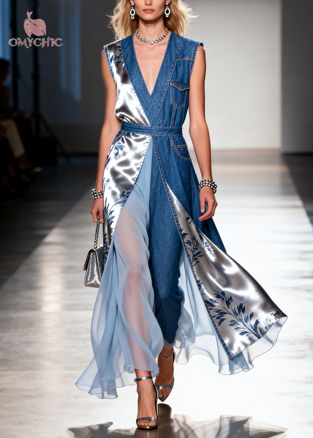 Fine Blue Asymmetrical Patchwork Denim Vacation Dress Sleeveless