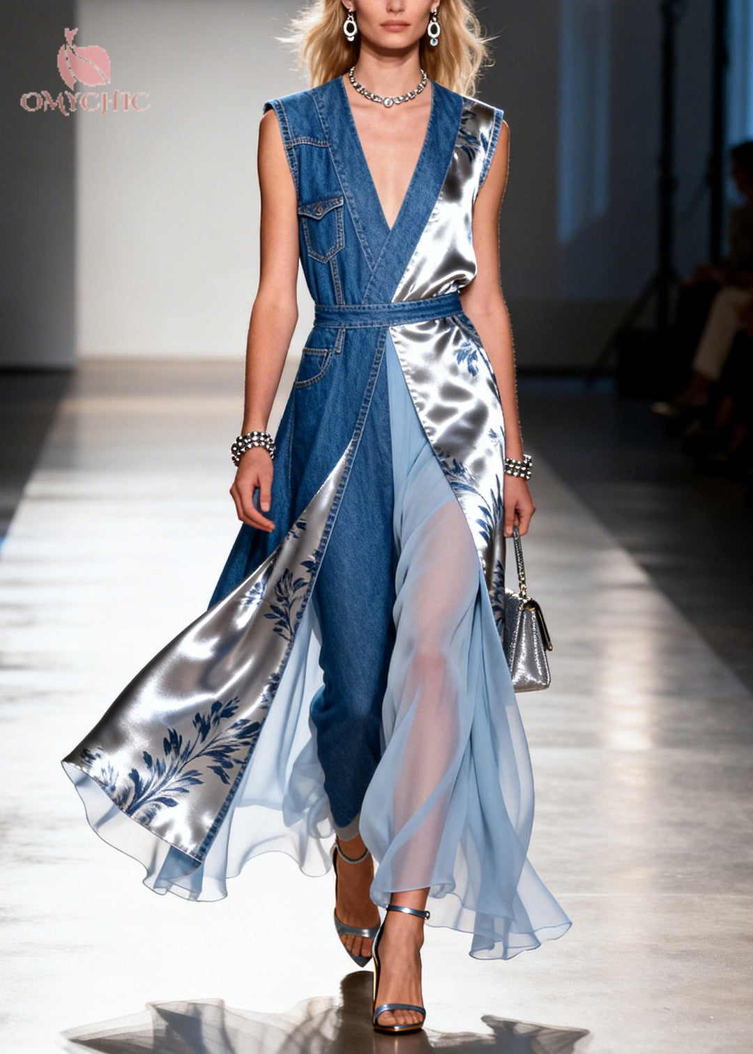 Fine Blue Asymmetrical Patchwork Denim Vacation Dress Sleeveless