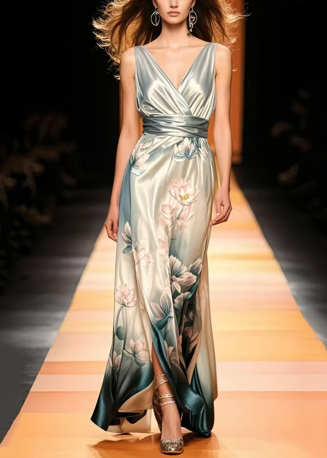 Fine Blue Cinched Tie Dye Silk Vestidos Dress Summer