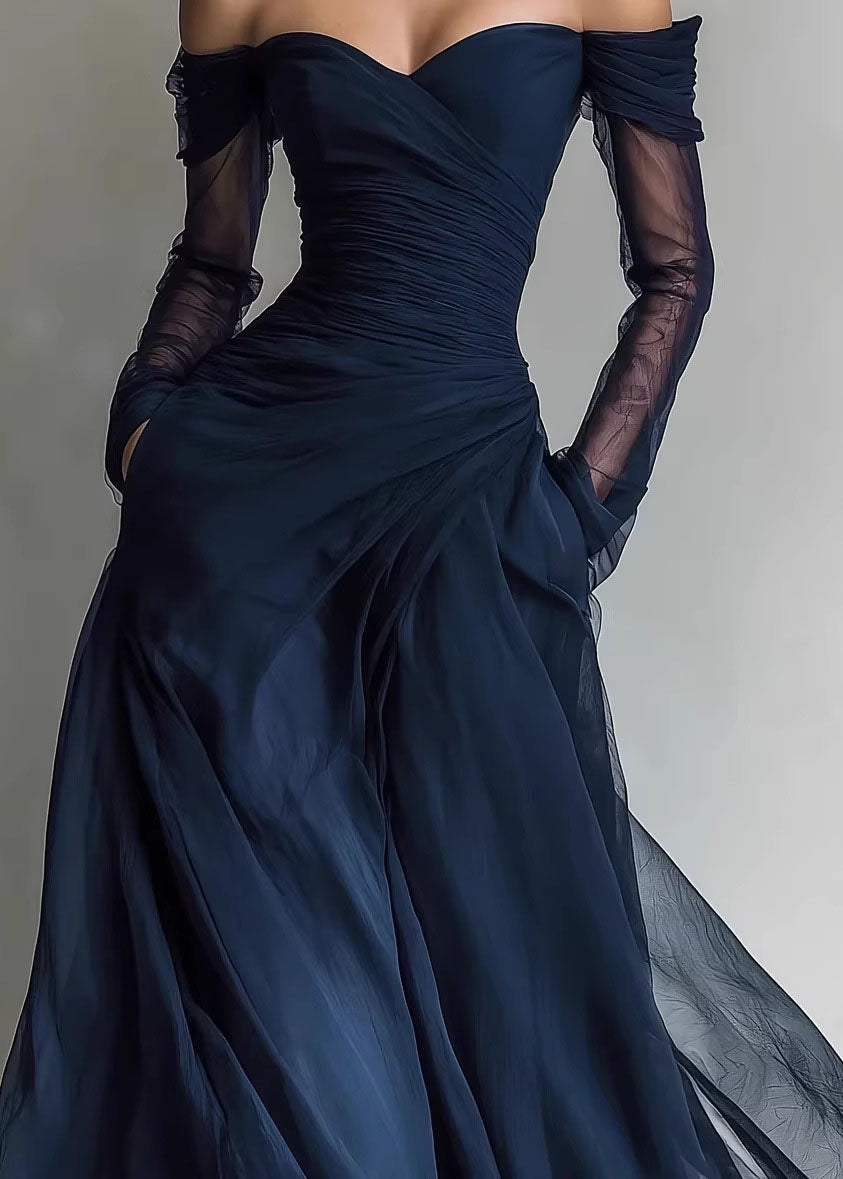 Fine Blue Cold Shoulder Patchwork Tulle Party Dress Summer