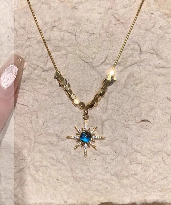 Fine Blue Copper Overgild Zircon Eight Bearded Star Pendant Necklace