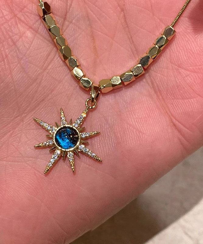 Fine Blue Copper Overgild Zircon Eight Bearded Star Pendant Necklace