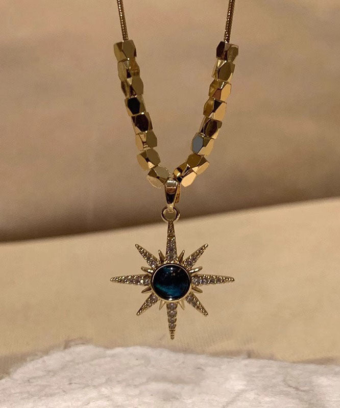 Fine Blue Copper Overgild Zircon Eight Bearded Star Pendant Necklace