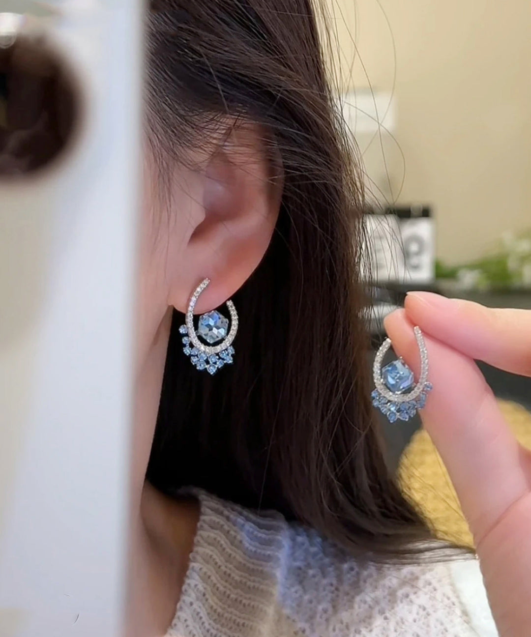 Fine Blue Copper Zircon Crystal Stud Earrings
