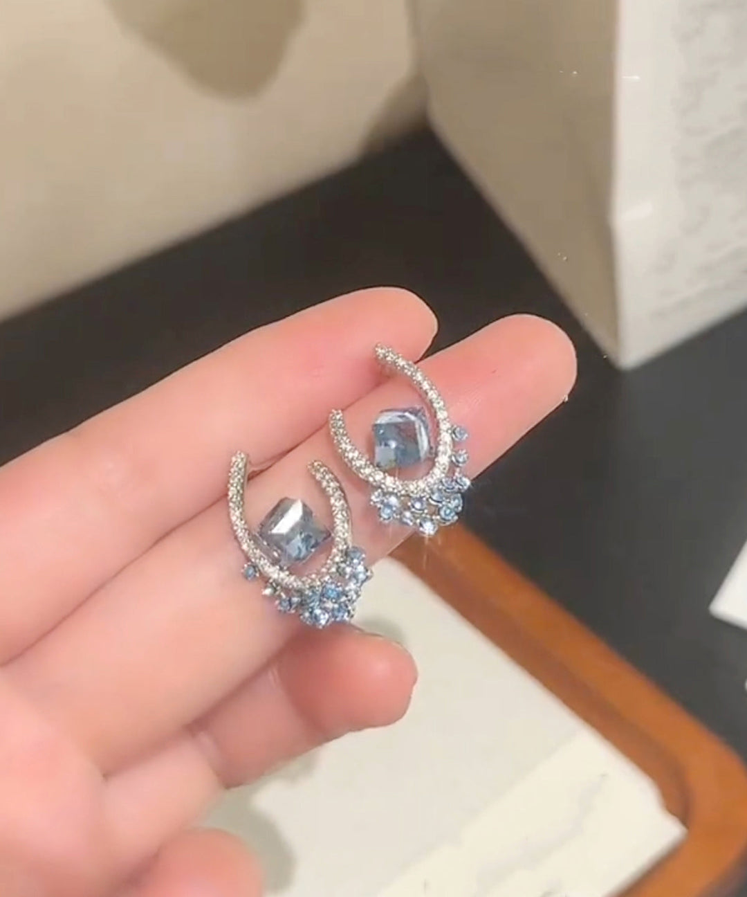 Fine Blue Copper Zircon Crystal Stud Earrings
