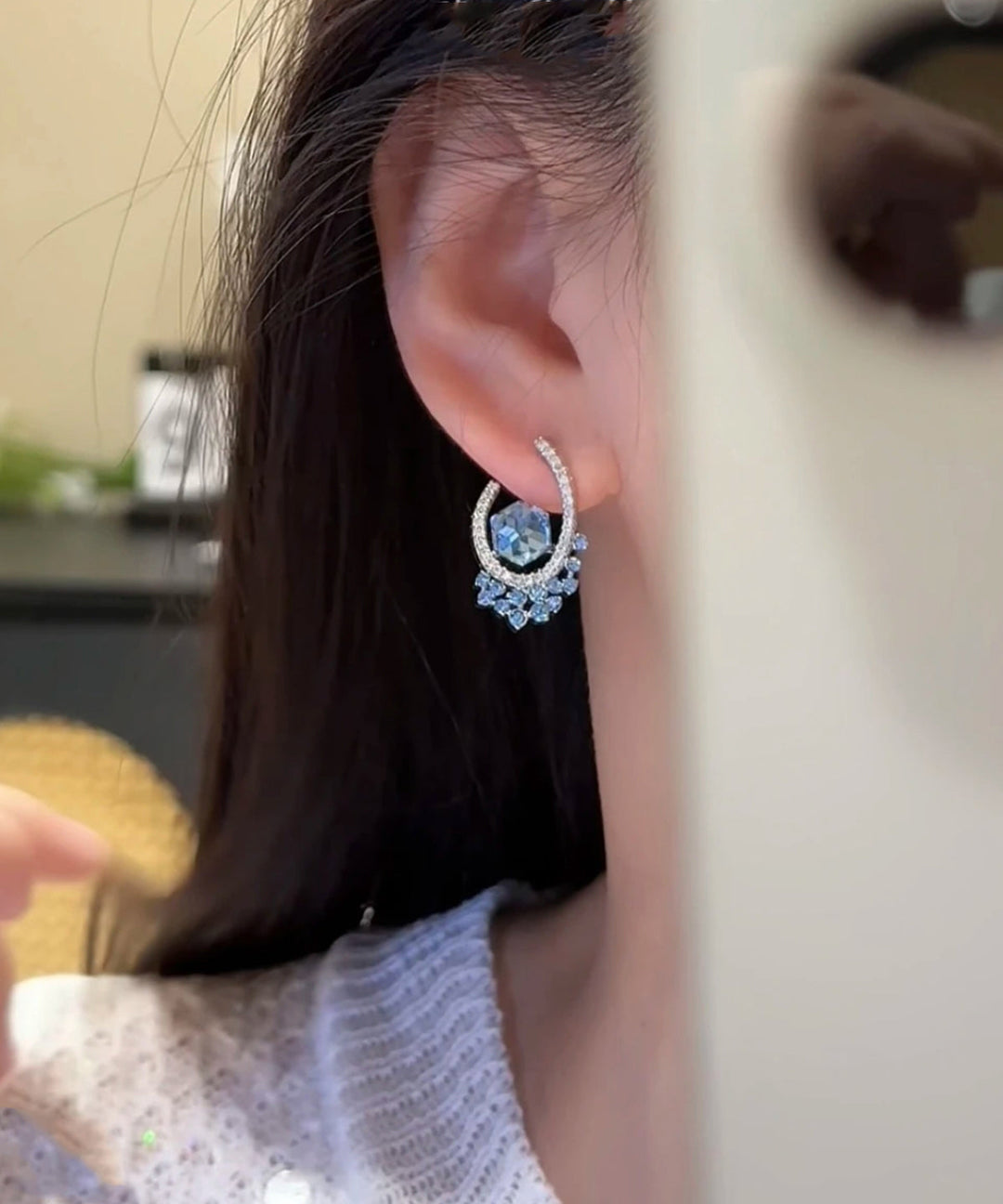 Fine Blue Copper Zircon Crystal Stud Earrings
