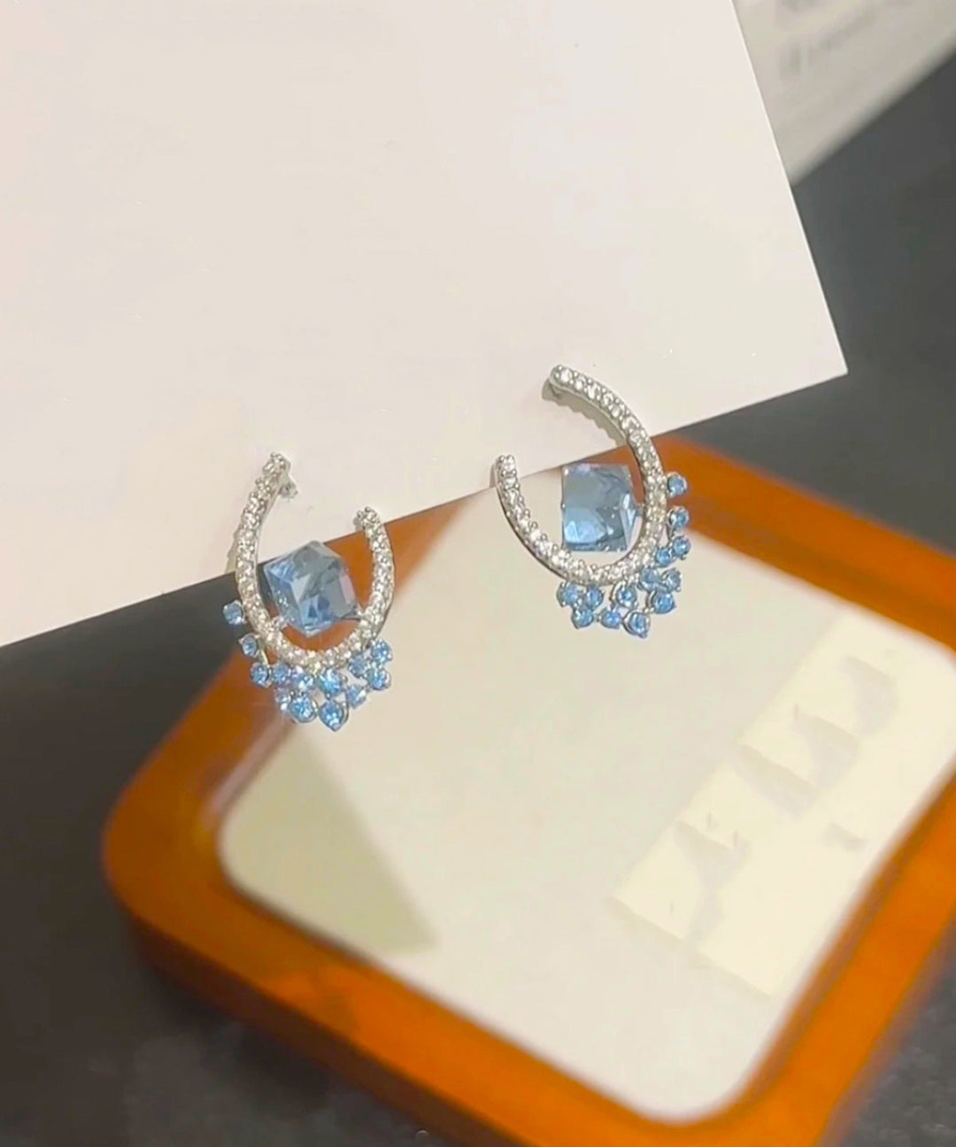 Fine Blue Copper Zircon Crystal Stud Earrings