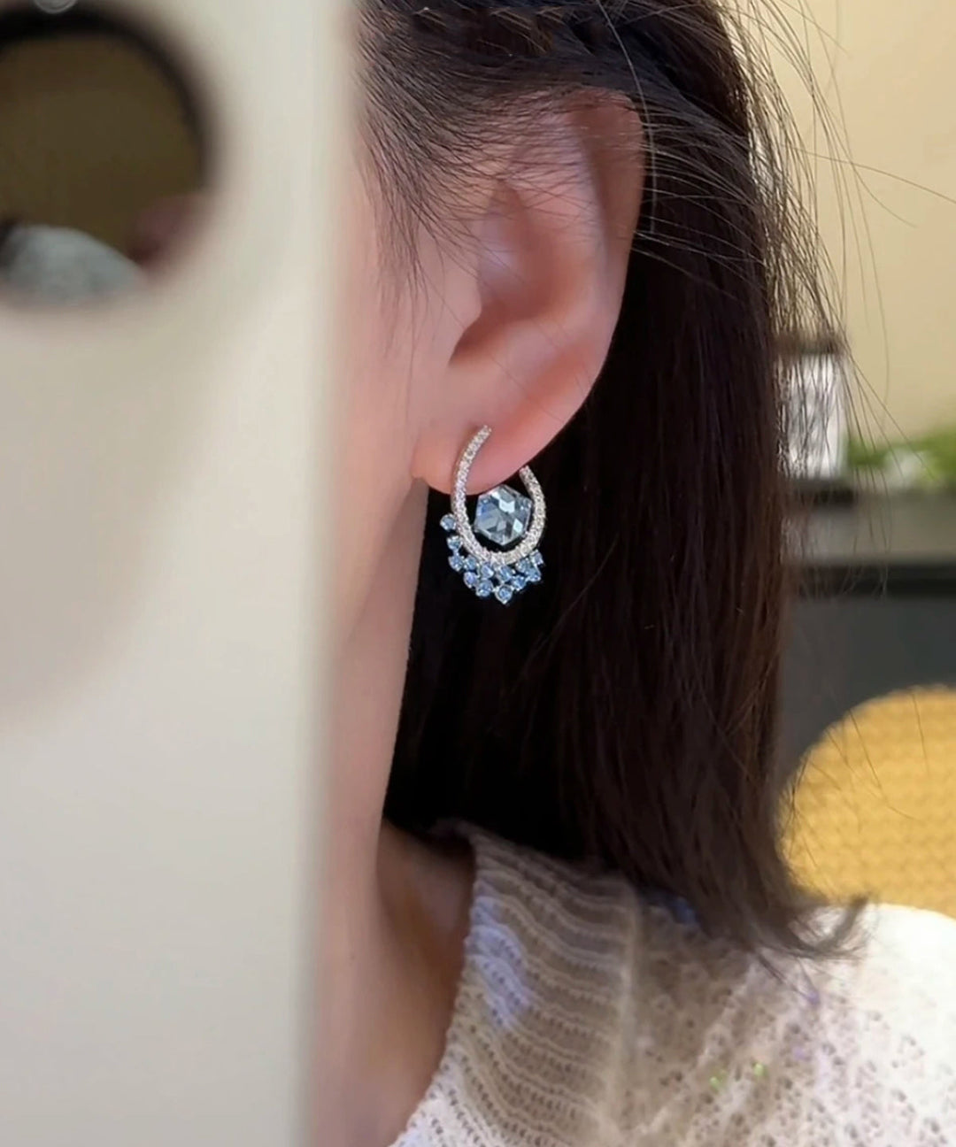 Fine Blue Copper Zircon Crystal Stud Earrings