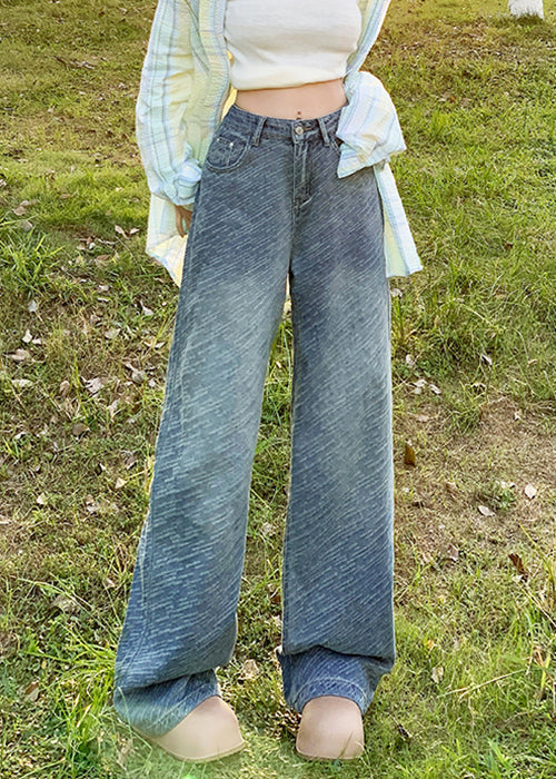 Fine Blue Original Design Pockets High Waist Denim Pants Spring