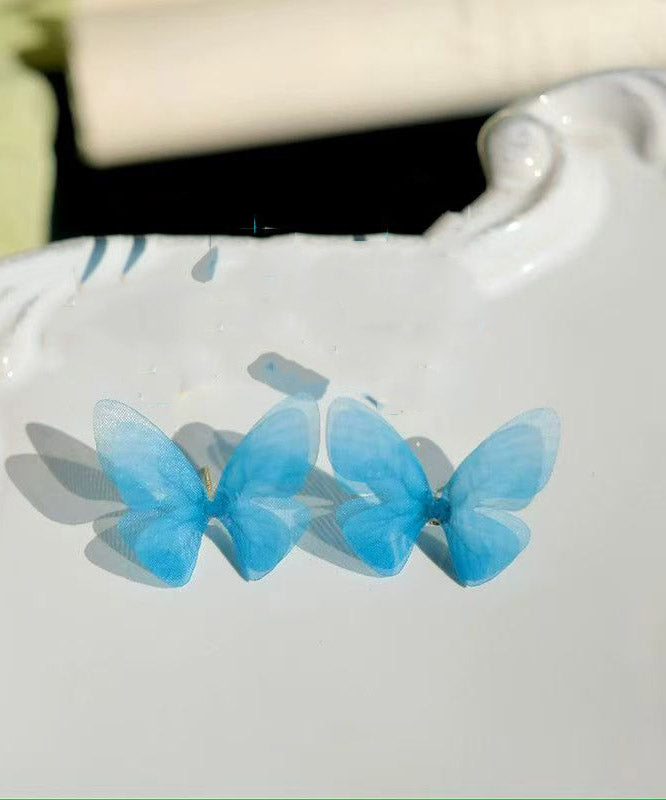 Fine Blue Tulle Alloy Butterfly Stud Earrings
