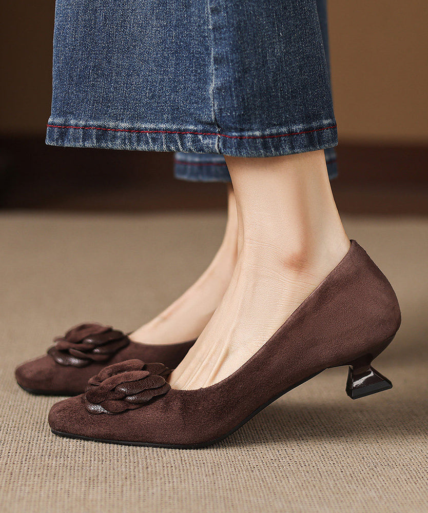 Fine Brown High Heels Kitten Flower High Heels