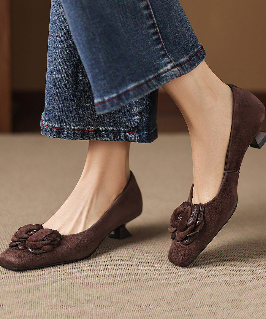 Fine Brown High Heels Kitten Flower High Heels