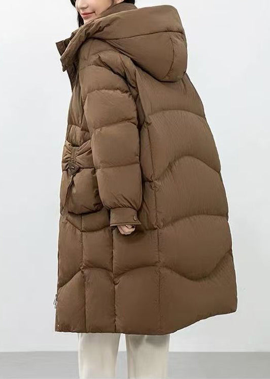 Fine Brown Hooded Wrinkled Duck Down Puffer Jacket Winter