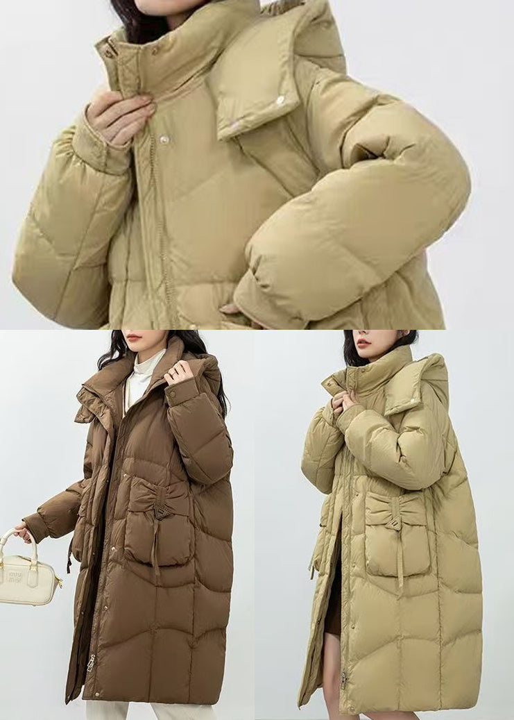 Fine Brown Hooded Wrinkled Duck Down Puffer Jacket Winter