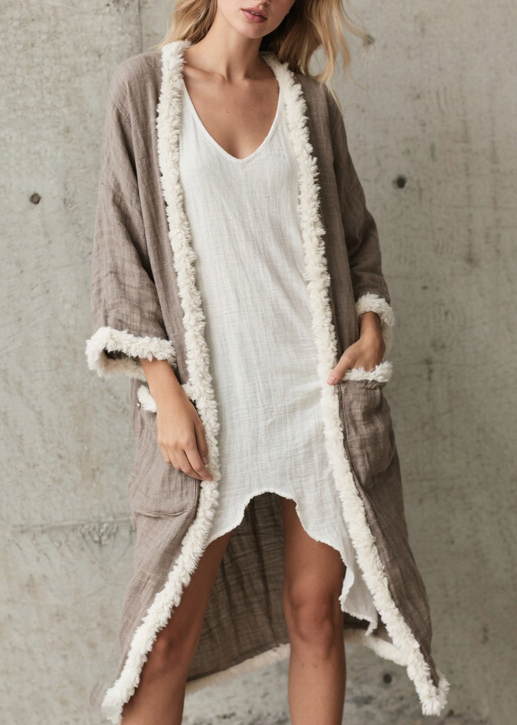 Fine Brown Oversized Patchwork Faux Fur Cardigan Spring