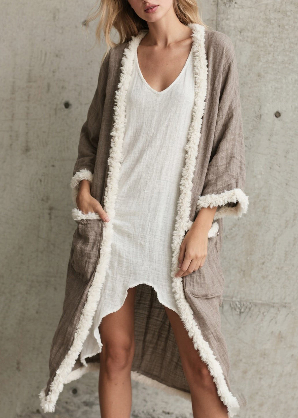 Fine Brown Oversized Patchwork Faux Fur Cardigan Spring