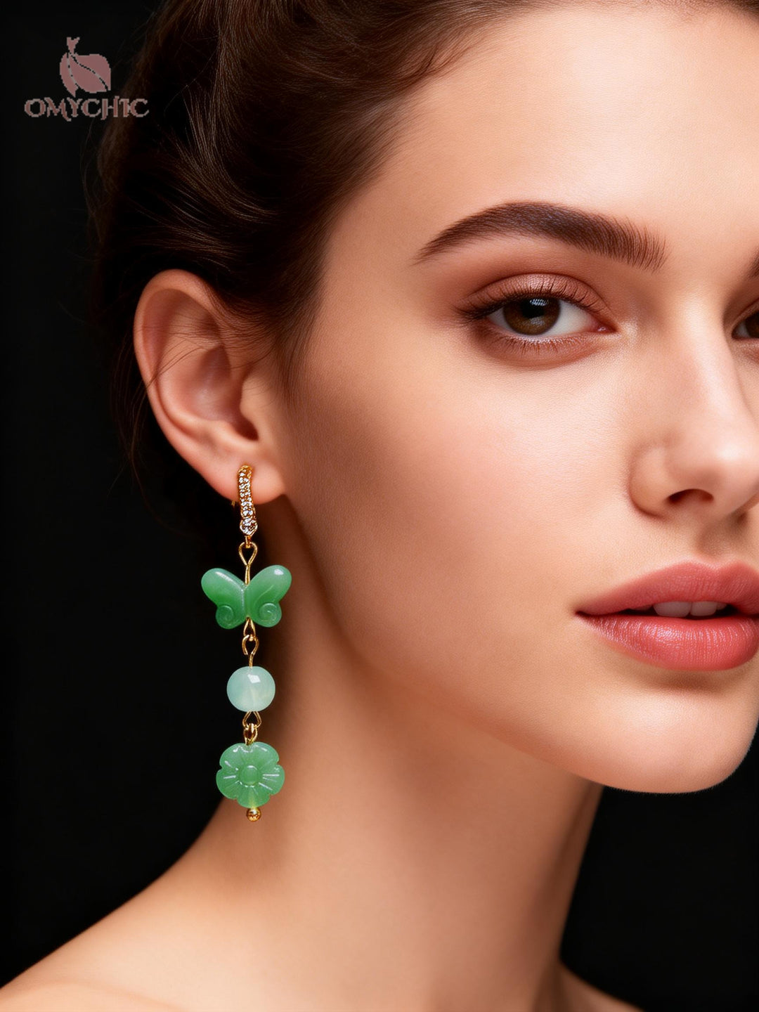 Fine Butterfly Jade Zircon Long Drop Earrings