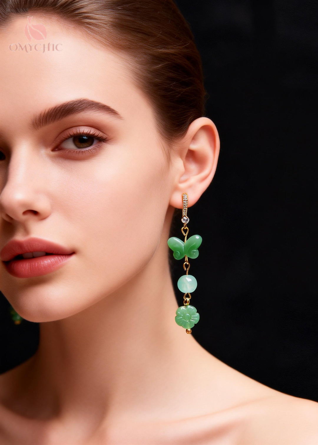 Fine Butterfly Jade Zircon Long Drop Earrings