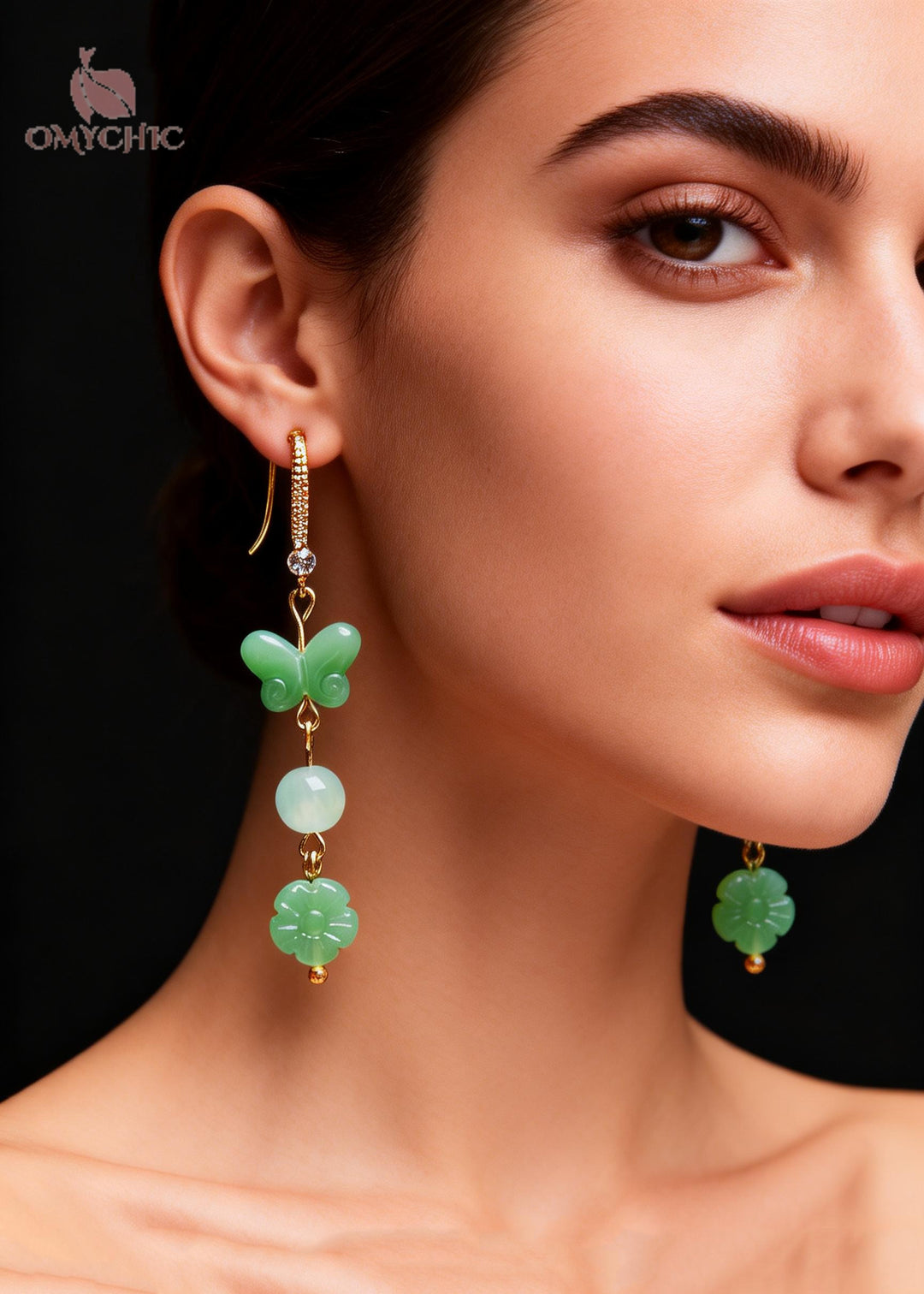 Fine Butterfly Jade Zircon Long Drop Earrings