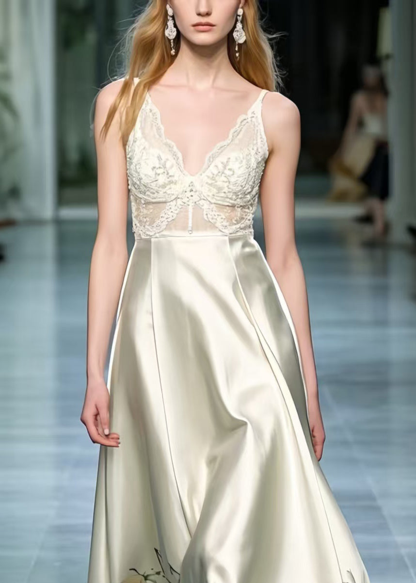 Fine Champagne Exra Large Hem Patchwork Lace Vestidos Dress Summer