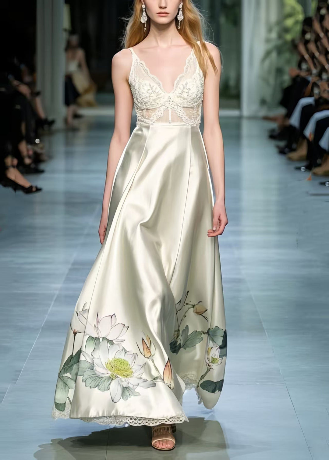 Fine Champagne Exra Large Hem Patchwork Lace Vestidos Dress Summer