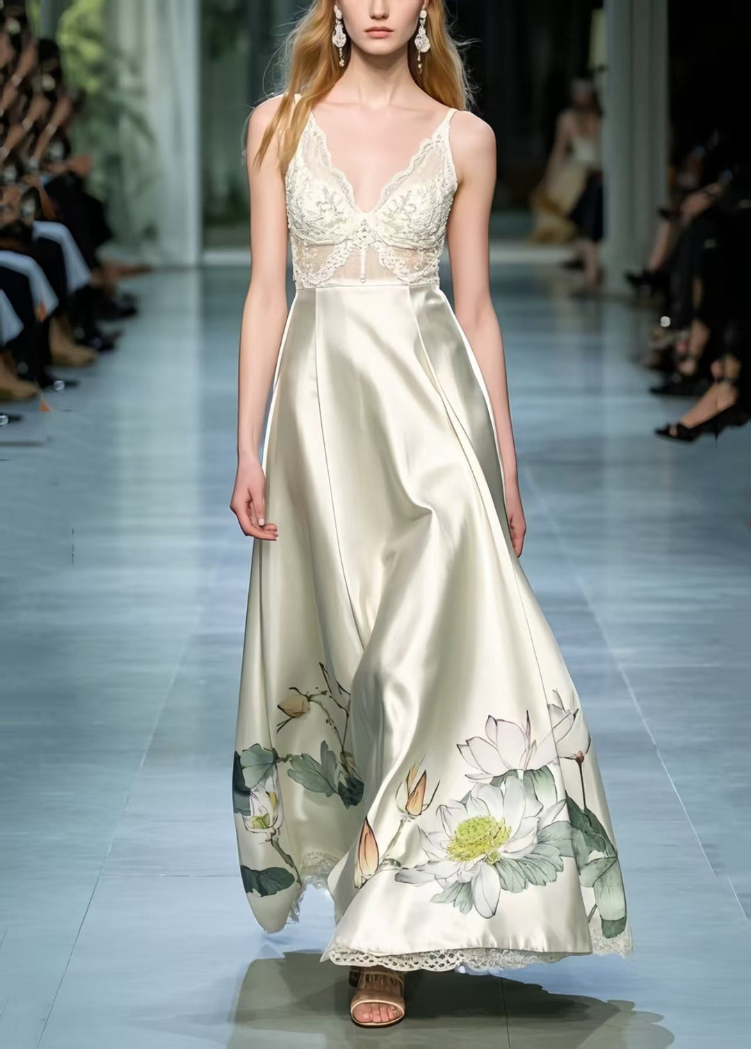 Fine Champagne Exra Large Hem Patchwork Lace Vestidos Dress Summer